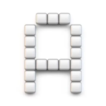 White cube, pixel font Letter A 3D Stock Illustration