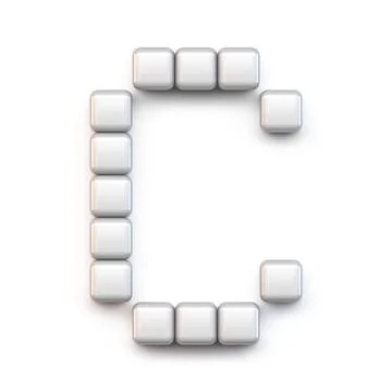 White cube, pixel font Letter C 3D Stock Illustration