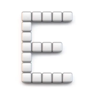White cube, pixel font Letter E 3D Stock Illustration