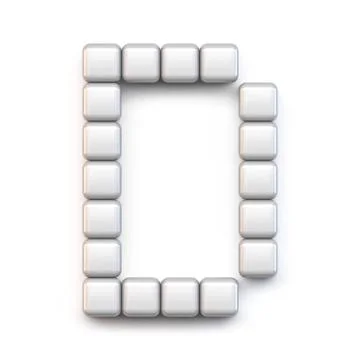 White cube, pixel font Letter D 3D Stock Illustration