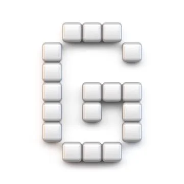 White cube, pixel font Letter G 3D Stock Illustration