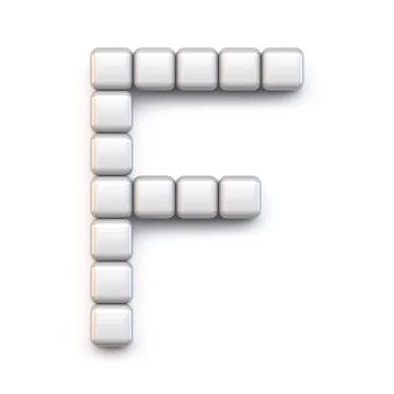 White cube, pixel font Letter F 3D Stock Illustration