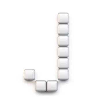 White cube, pixel font Letter J 3D Stock Illustration
