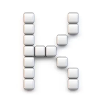 White cube, pixel font Letter K 3D Stock Illustration