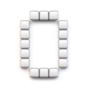 White cube, pixel font Letter O 3D Stock Illustration