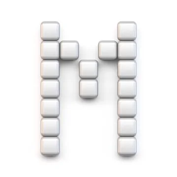 White cube, pixel font Letter M 3D Stock Illustration