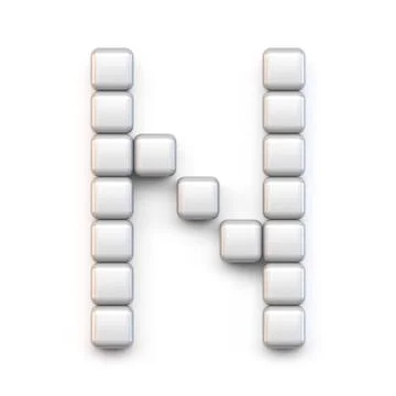 White cube, pixel font Letter N 3D Stock Illustration