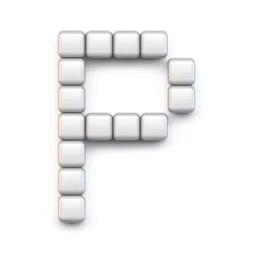 White cube, pixel font Letter P 3D Stock Illustration