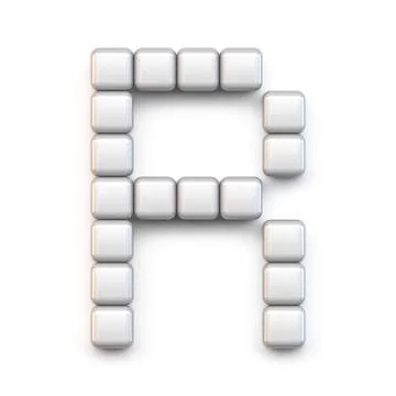 White cube, pixel font Letter R 3D Stock Illustration
