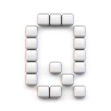 White cube, pixel font Letter Q 3D Stock Illustration