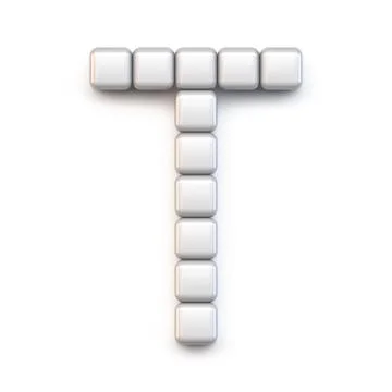 White cube, pixel font Letter T 3D Stock Illustration