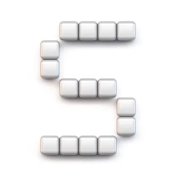 White cube, pixel font Letter S 3D Stock Illustration