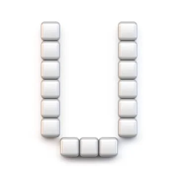 White cube, pixel font Letter U 3D Stock Illustration