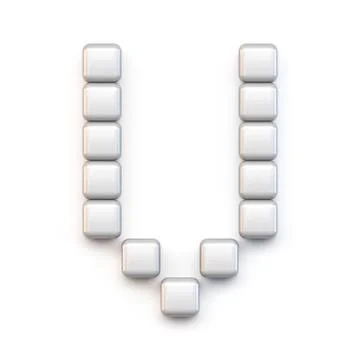 White cube, pixel font Letter V 3D Stock Illustration