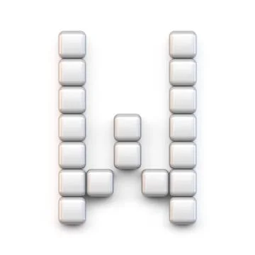 White cube, pixel font Letter W 3D Stock Illustration