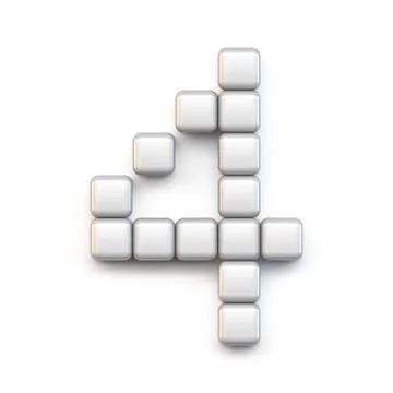 White cube, pixel font Number FOUR 4 3D Stock Illustration