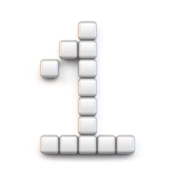 White cube, pixel font Number ONE 1 3D Stock Illustration