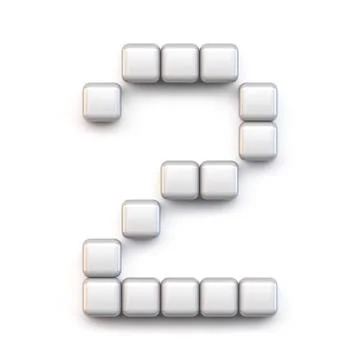 White cube, pixel font Number TWO 2 3D Stock Illustration