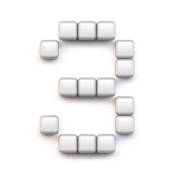 White cube, pixel font Number THREE 3 3D Stock Illustration