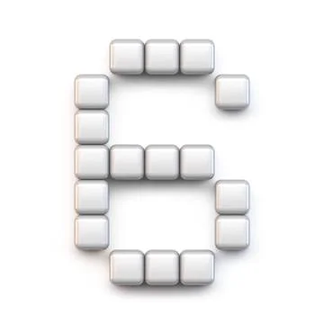 White cube, pixel font Number SIX 6 3D Stock Illustration