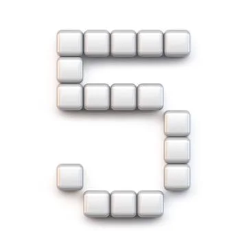 White cube, pixel font Number FIVE 5 3D Stock Illustration