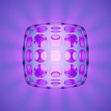 White cube radiating beams of light across deep purple abstract background イラスト素材