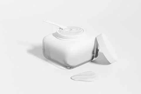 White cube shape cream jar with white flat lid mockup Stock Illustration