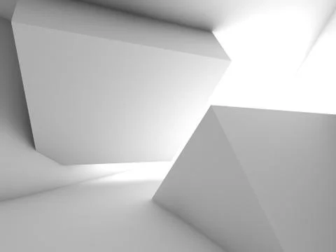 White cube shaped installation, 3d render Illustrazione stock