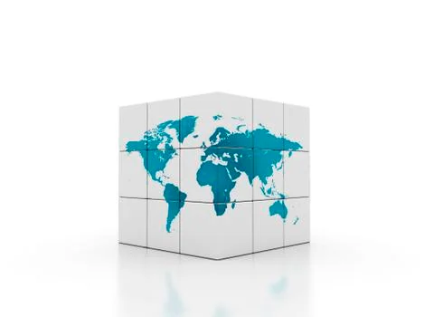 White cube with world map Stock Illustration