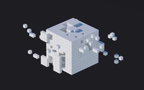 White cubes and materials with black background, 3d rendering. 스톡 일러스트