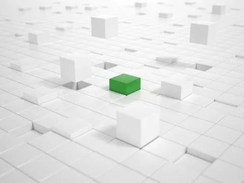 White cubes and one green cube building a platform Stock Illustration