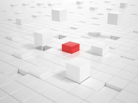 White cubes and one red cube building a platform Stock Illustration