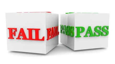 White cubes with fail and pass concept Stock Illustration