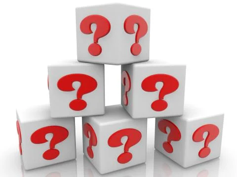White cubes piled into the pyramid with question mark concept Stock Illustration
