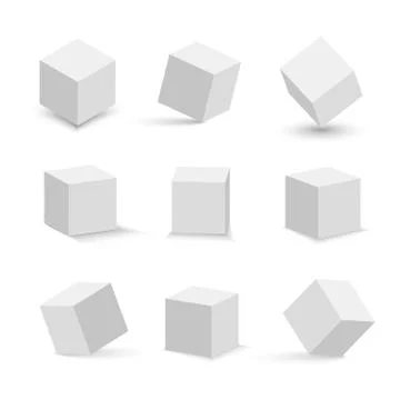 White cubes set. 3D abstract box with shadow. Geometric set. Stock Illustration