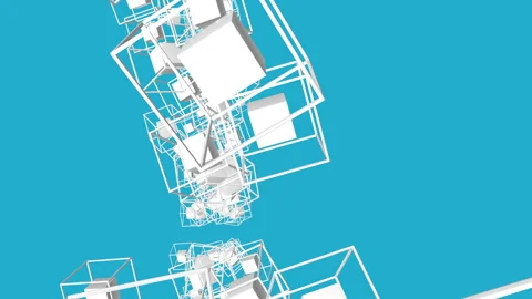 White cubes surrounded by a frame slowly moving on a turquoise background. three Stock Footage 102059780