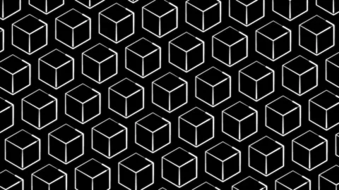 White cubes transforming seamless looping on black background, futuristic visual Stock Footage 340137633