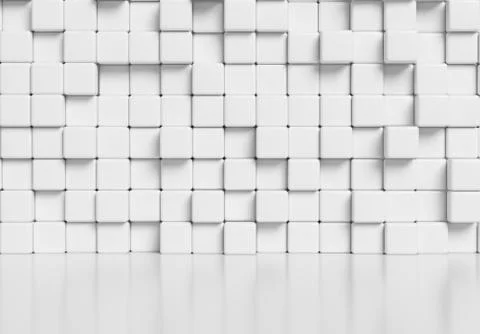 White cubes wall and white glossy floor 3d background Stock Illustration