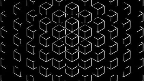 White cubic pattern extruding on black background, modern abstract loop Stock Footage 337576064