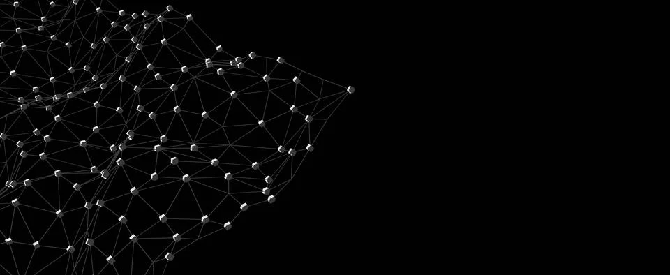 White cubic plexus network on black background Stock Illustration