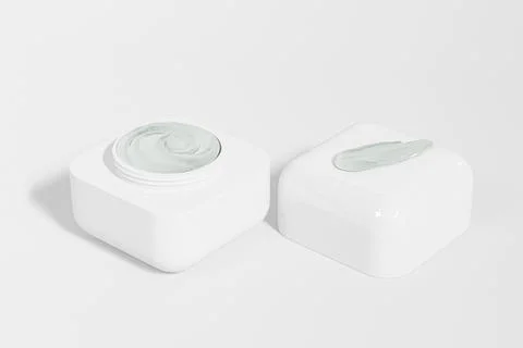 White cubic shape cream jar mockup, round cube skincare packaging Stock Illustration