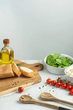 White culinary background with ingredients for making salad Stock Photos