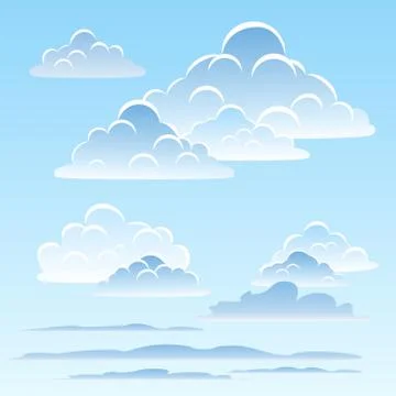 White cumulus clouds on a blue sky. Eps file. Vector illustration. Stock Illustration