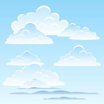 White cumulus clouds on a blue sky. Eps file. Vector illustration. Stock Illustration