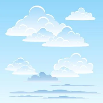 White cumulus clouds on a blue sky. Eps file. Vector illustration Stock Illustration