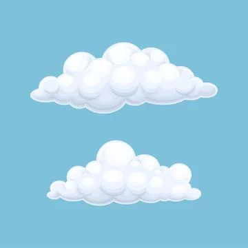 White cumulus clouds on blue sky. Nature weather symbols vector illustration Illustrazione stock