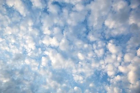 White cumulus clouds in a blue sky. Backgrounds with a pattern of high-beam.. Stock Photos
