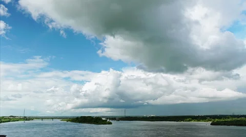 White cumulus clouds over scenic landscape (time-lapse) Stock Footage 53315948