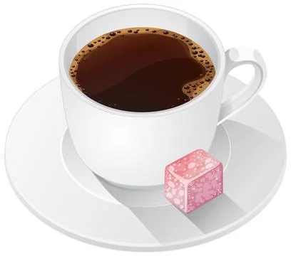 White Cup of Black Coffee with Pink Sugar Cube Stock Illustration