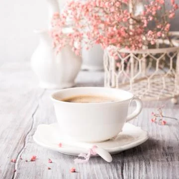 White cup of coffee 스톡 사진